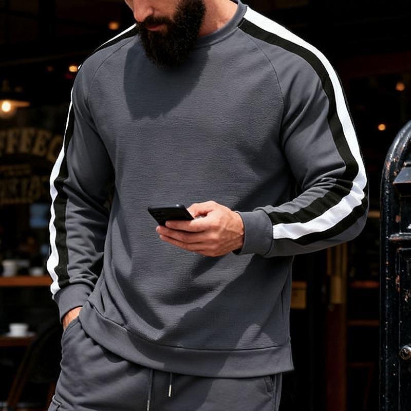 

Autumn and Winter New Men s Casual Contrasting Color Outdoor Commuting Base Sweatshirt Khaki Color None XXXL сірий