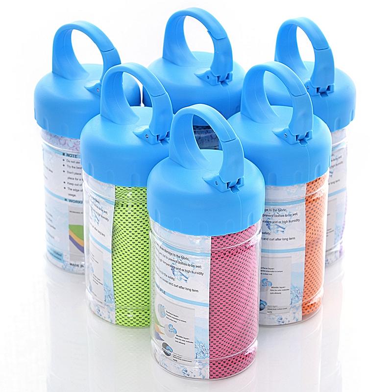 1Pcs Instant Cooling Microfiber Towel with Portable Storage Bottle Non-fading for Gym Yoga Outdoor Sports Activities