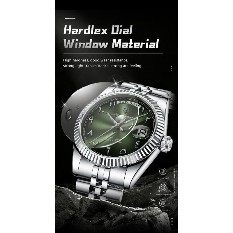 POEDAGAR Fashion High Quality Men Clock Waterproof Date Week Watch for Man Stainless Steel Luxury Quartz Watches + Box