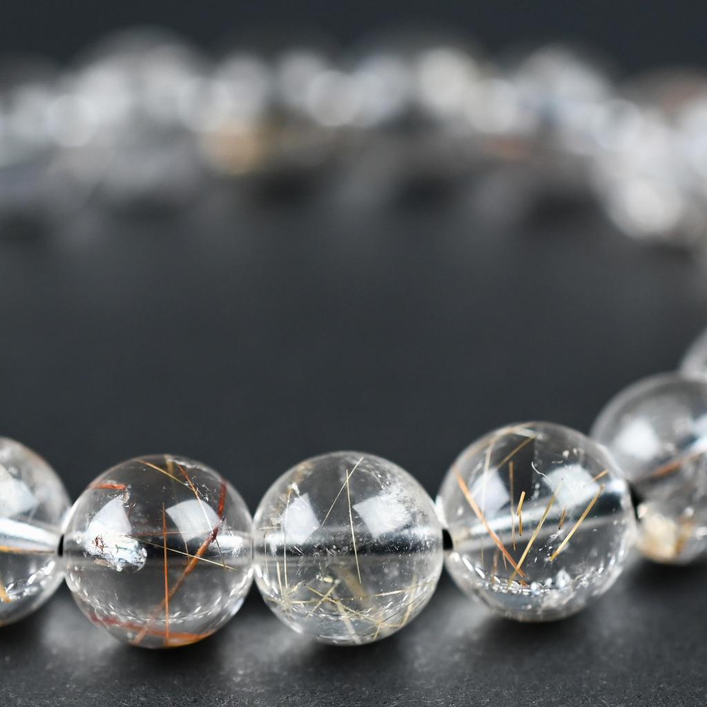 Eigado Red Rutilated Quartz 21 Inner Natural Power Good Fertility Bracelet, Beads, 9mm, Diameter Approx. 16cm, Stone, Stone, Luck, Amulet, Fortune,