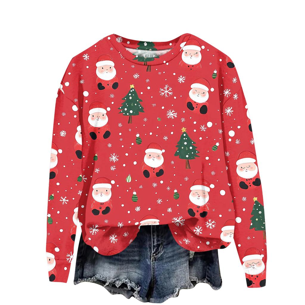 Women's Casual Long Sleeve Christmas Print Crewneck Sweatshirt Top for Fall and Winter