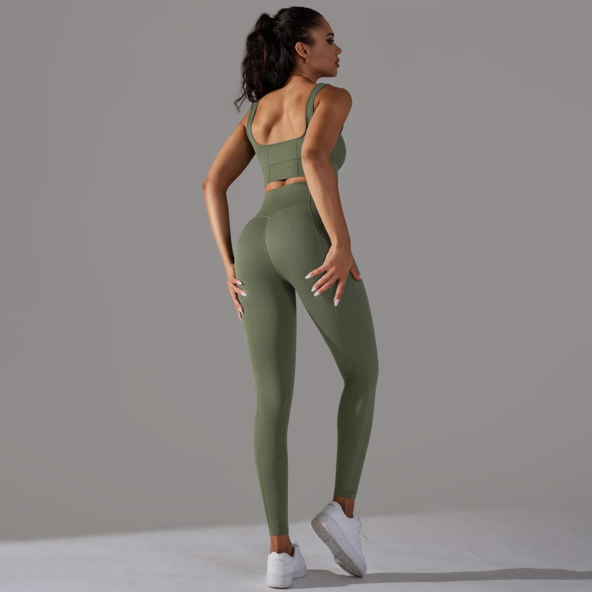 

Nessaj Швидкосихаючий спортивний одяг для йоги. Жіночі легінси Push Up. Безшовна в’язана нижня білизна. Набір для фітнесу L армія зелений колір