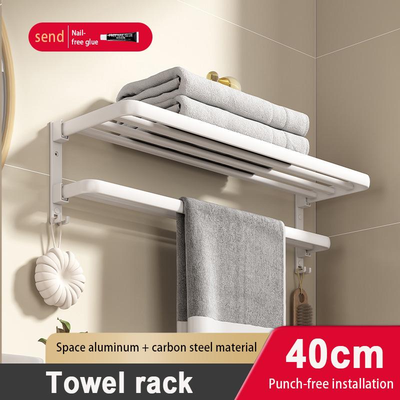 White Towel Rack Foldable Wall Mounted Aluminium Shelves Toilet Bathroom Hardware Pendant Set Bath Towel Holder Rod