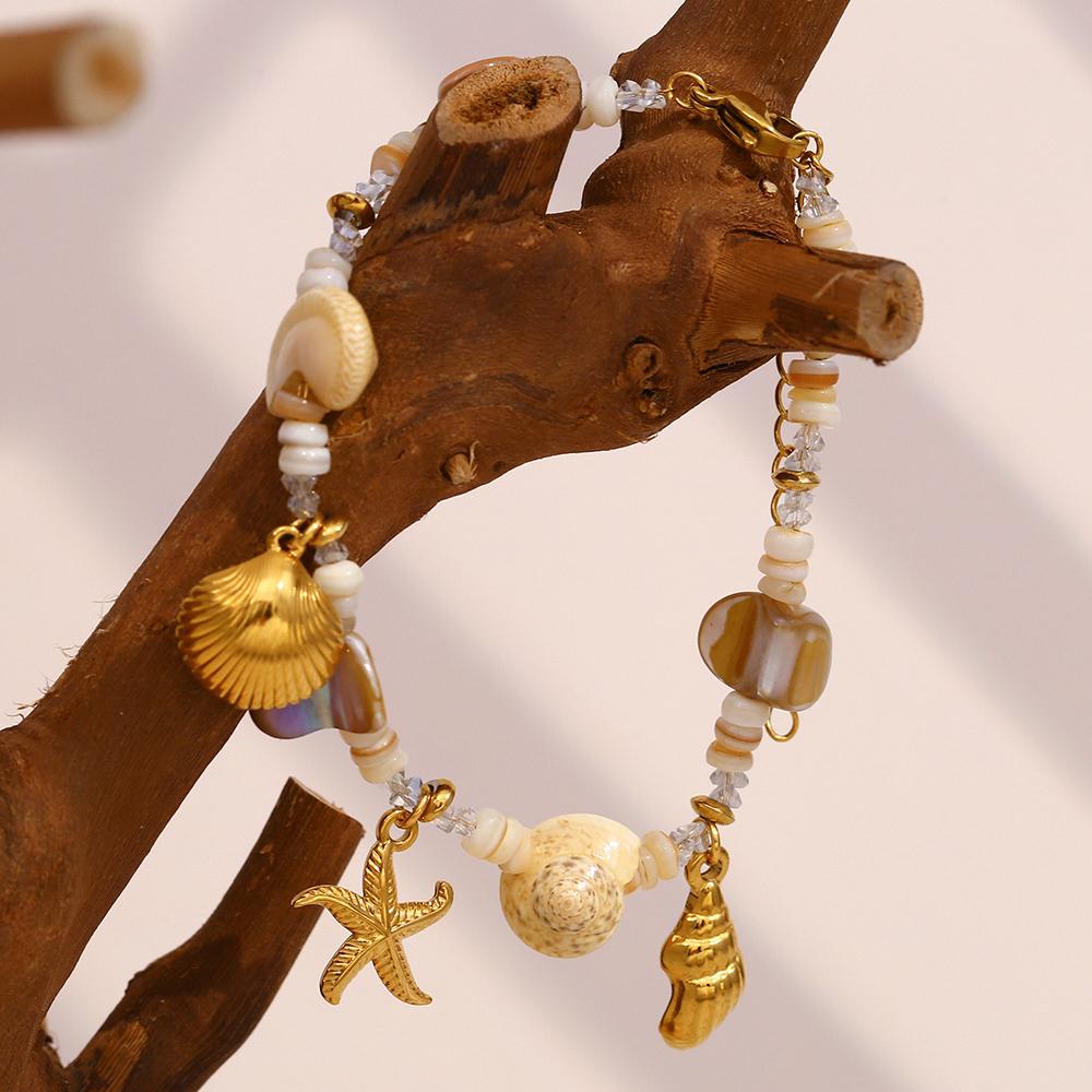 MamacitaSlay New Design 18K Gold-plated Stainless Steel Natural Stone Starfish Shell Bracelet Necklace Waterproof Jewelry Set