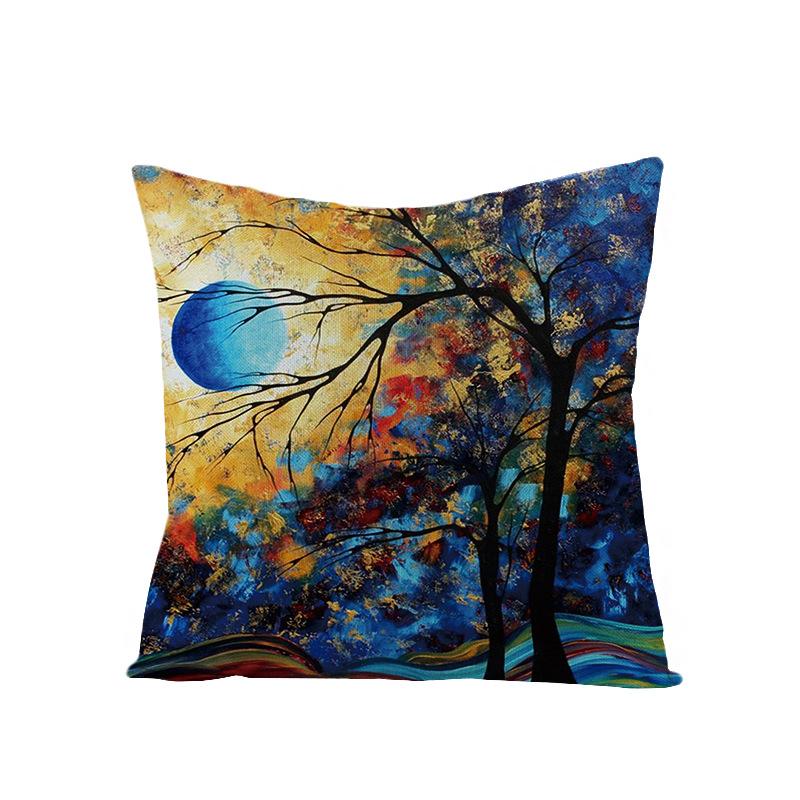 Home Oil Painting Tree Pillow Cover Polyester Sofa Car Pillow Cushion Cover Combination Pack