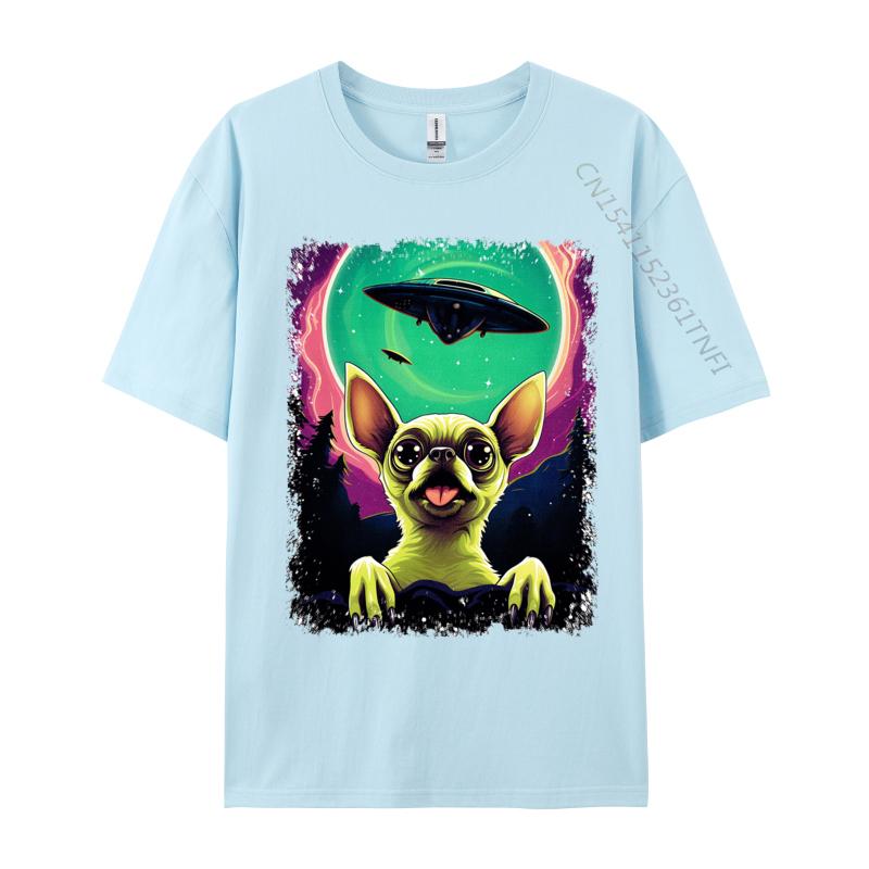 100 Cotton Fabric Men Chihuahua Puppy Surprised Ufo Flying Saucer T Shirt Casual Tops Shirt 2024 Newest Tops Shirt