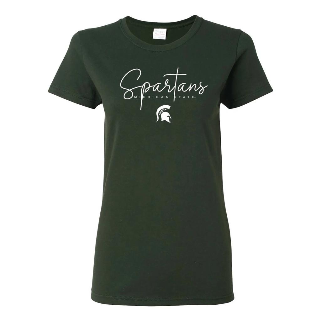 Michigan State Spartans Thin Script Womens T-Shirt - Forest