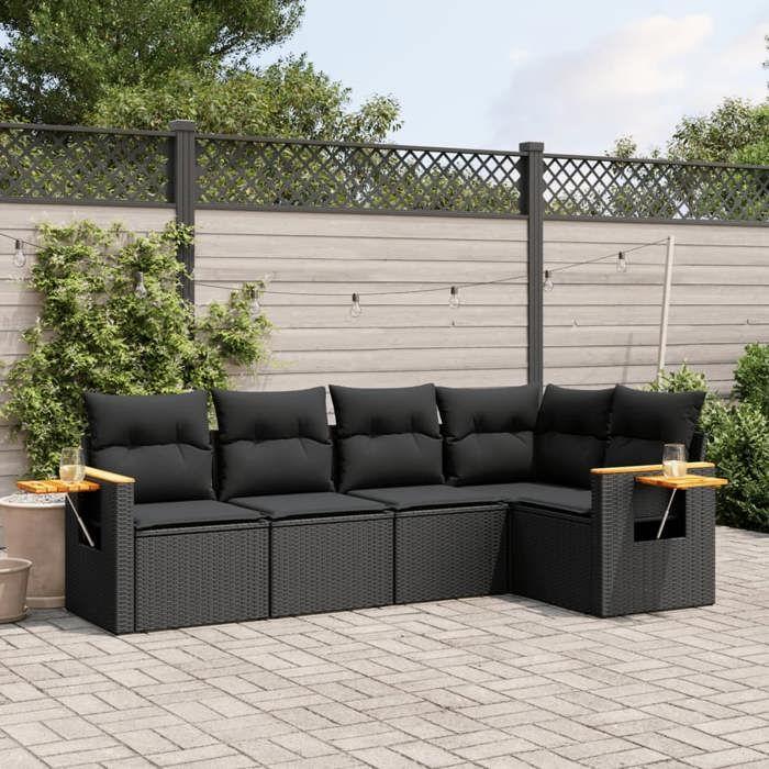 VidaXL Salon de Jardin avec Coussins 5 pcs, Canapés de Terrasse, Ensemble de Meubles de Patio, Mobilier d'Extérieur, Noir 3259185