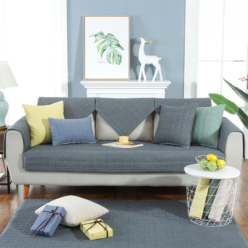 Pure Cotton Stripe Machine Washable Sofa Cover Anti-slip Backside Cushion Living Room Bedside Floor Mat Solid Color Couch Cover