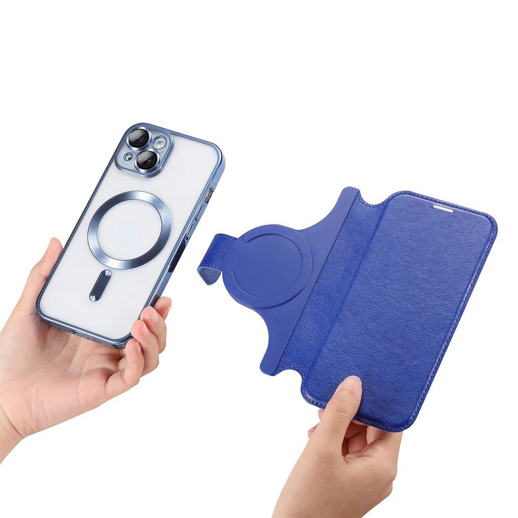 For iPhone 15 Plus Case Compatible with MagSafe Detachable Leather Phone Cover with Lens Film
