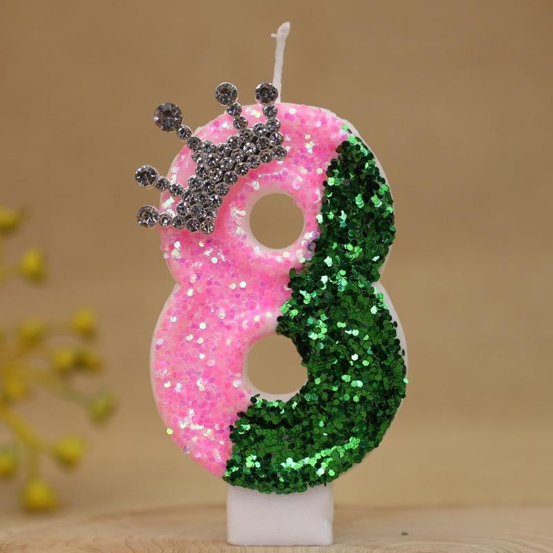 Color Block Number Birthday Candle Cake Decoration First Year Celebration Crown Birthday Candle