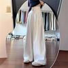 Pleated Texture Design White Jeans Big Size Women's Flesh Covering Loose Drag Floor Straight Wide Leg Long Trousers Jeans for Women Long Denim Pants