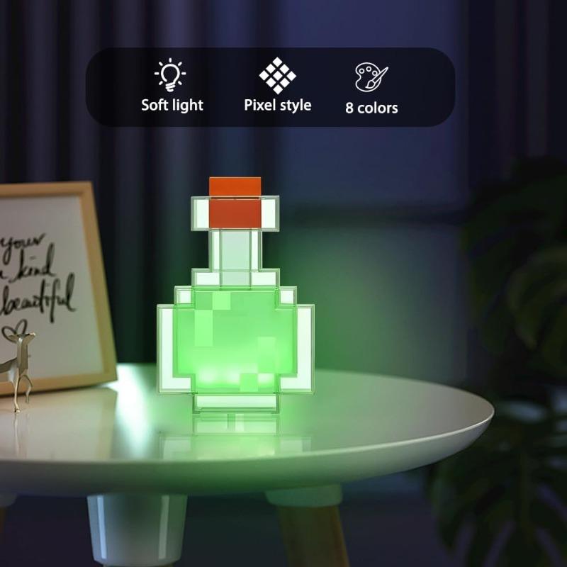 Pixelated Bottle Lamp, Rgb Led Night Light, Gaming Decor, Rechargeable Desktop Ornament, Gamer Gift, New Arrival