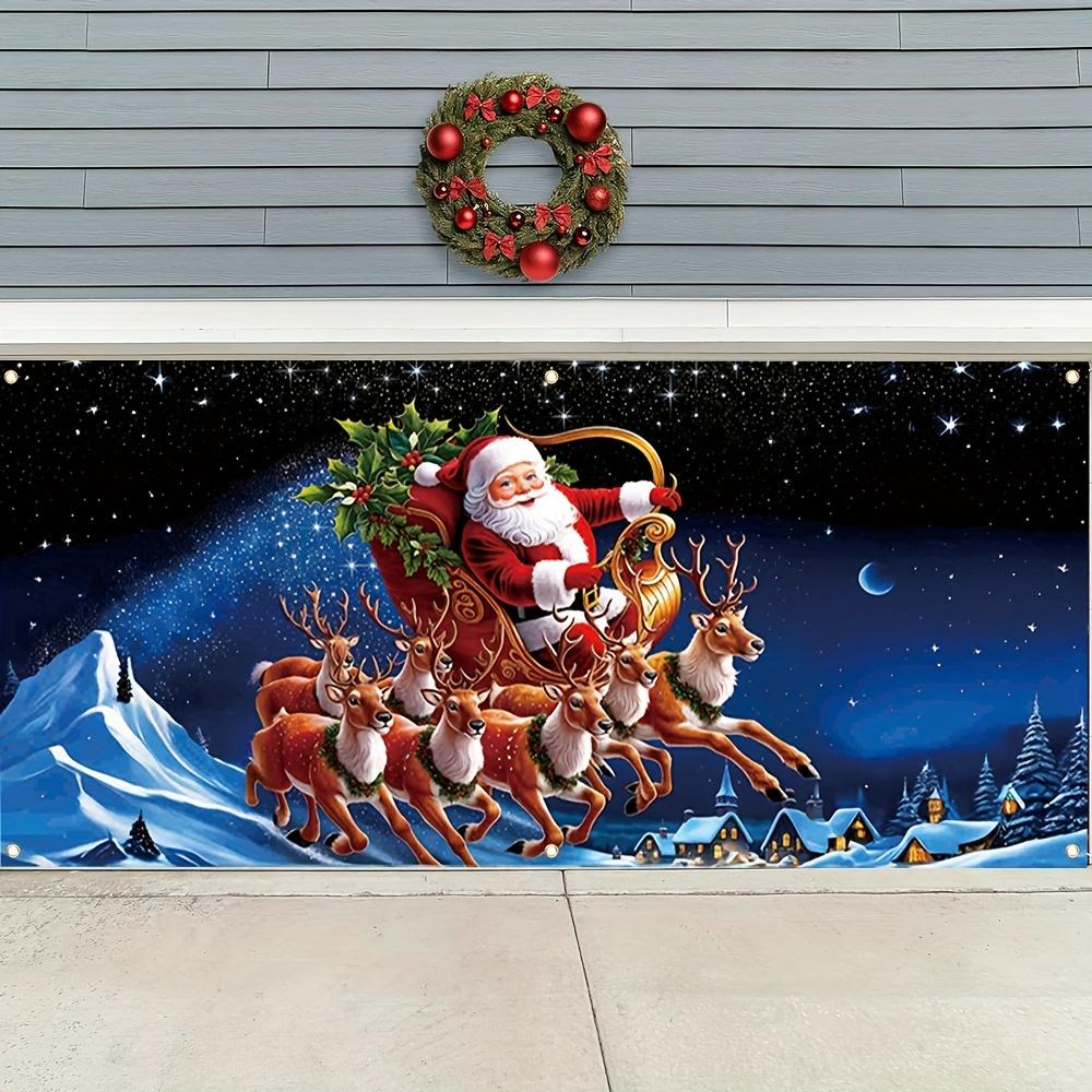 Christmas Celebration Garage Door Banner - Santa Claus, Sled and Reindeer Patterns