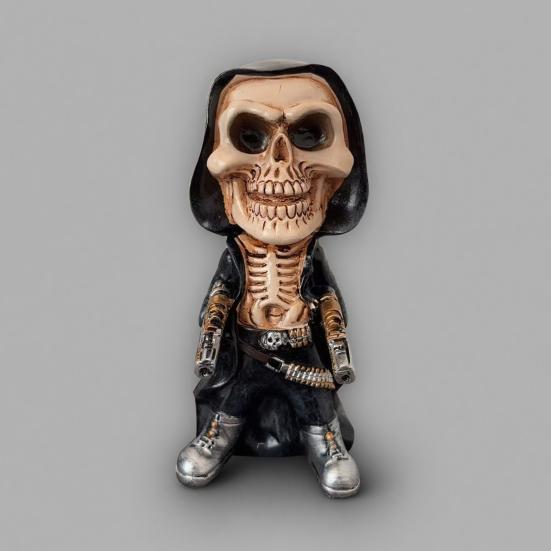 xiaobudian Halloween Skeleton Warrior Sculpture, Resin Art Soldier Figurine Statue Home Decor, Gunner Model Ornaments for Desktop Gaming Room