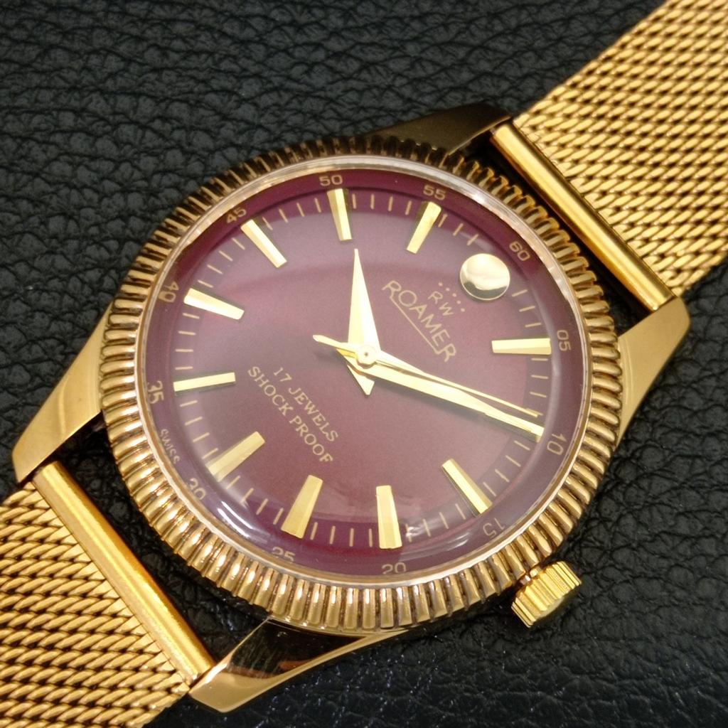 HAND-WINDING VINTAGE SWISS MENS REFURBISHED RED COLOR DIAL WATCH a707395-1