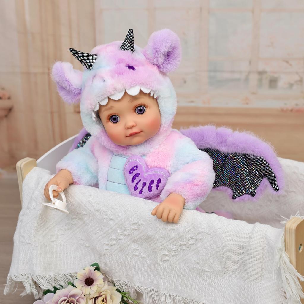 Cloveray Reborn Handmade Newborn Realistic Baby Doll with Dragon Plush Cloth Vinyl Arms and Magnetic Birthday Gift 18-inch Doll, Doll, Clothes, Body,