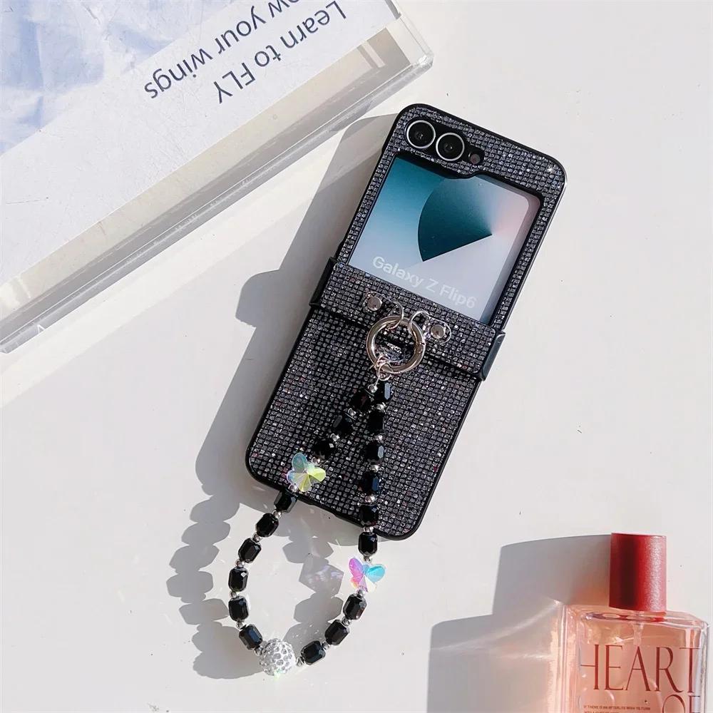 

Кожаный чехол для телефона Samsung Galaxy Z Flip 6 5 4 Flip6 Flip5 Flip4 Flip3 с ремешком на запястье, пластиковый жесткий чехол For Samsung Galaxy Z Flip4