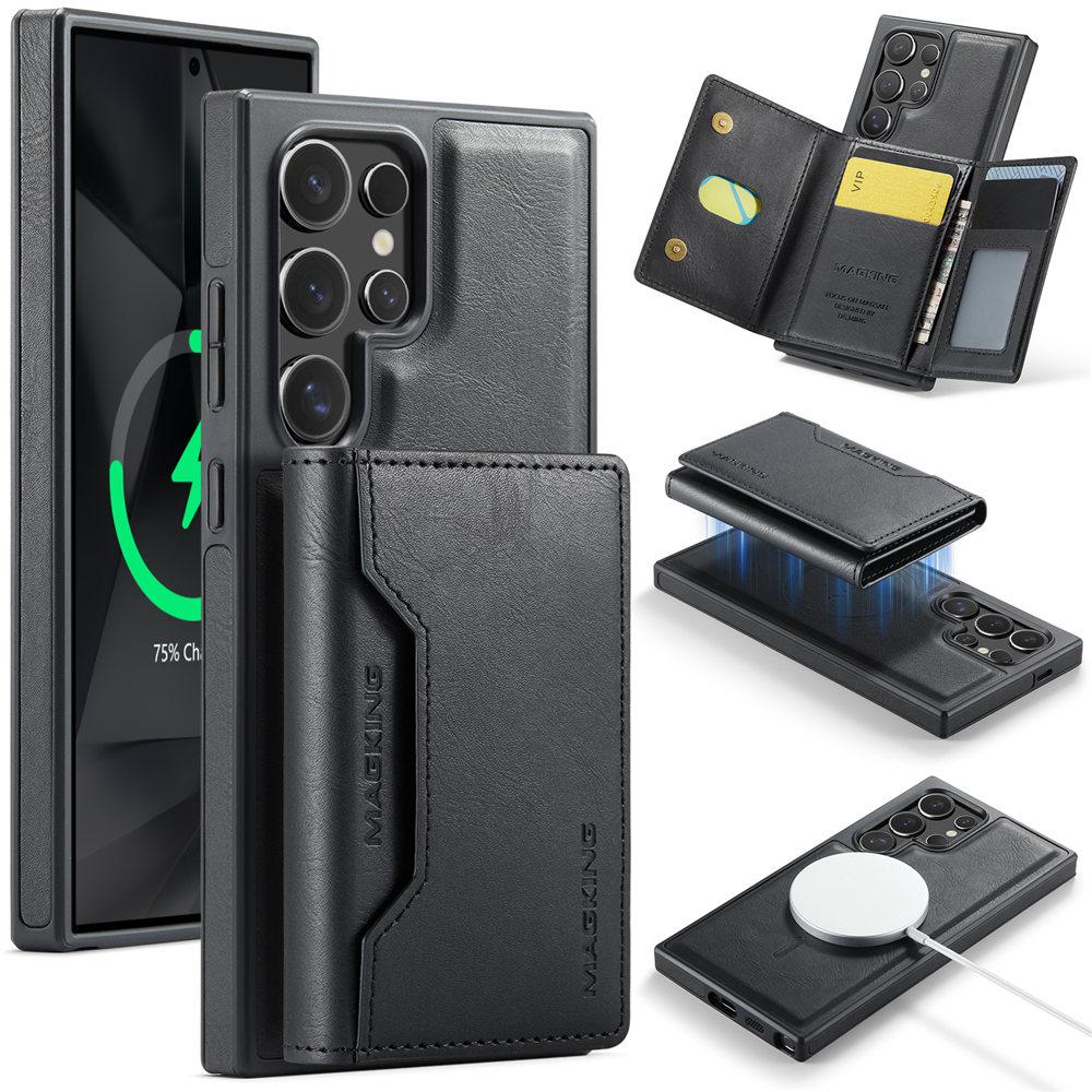 2 in 1 Magnetisch Für Magsafe Kabelloses Laden Kartenfach Lederhülle Für Samsung Galaxy S24 S23 Ultra S24 Plus Brieftaschenhülle