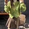 Women's Korean-Style Retro Colorful Button Knit Cardigan - Spring & Autumn, Milky Loose Design, Skin-Enhancing