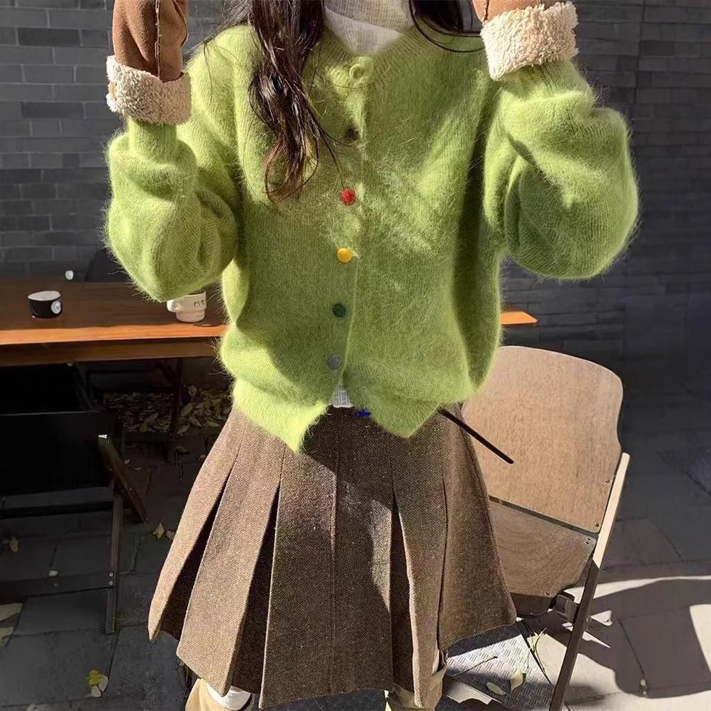 Women's Korean-Style Retro Colorful Button Knit Cardigan - Spring & Autumn, Milky Loose Design, Skin-Enhancing