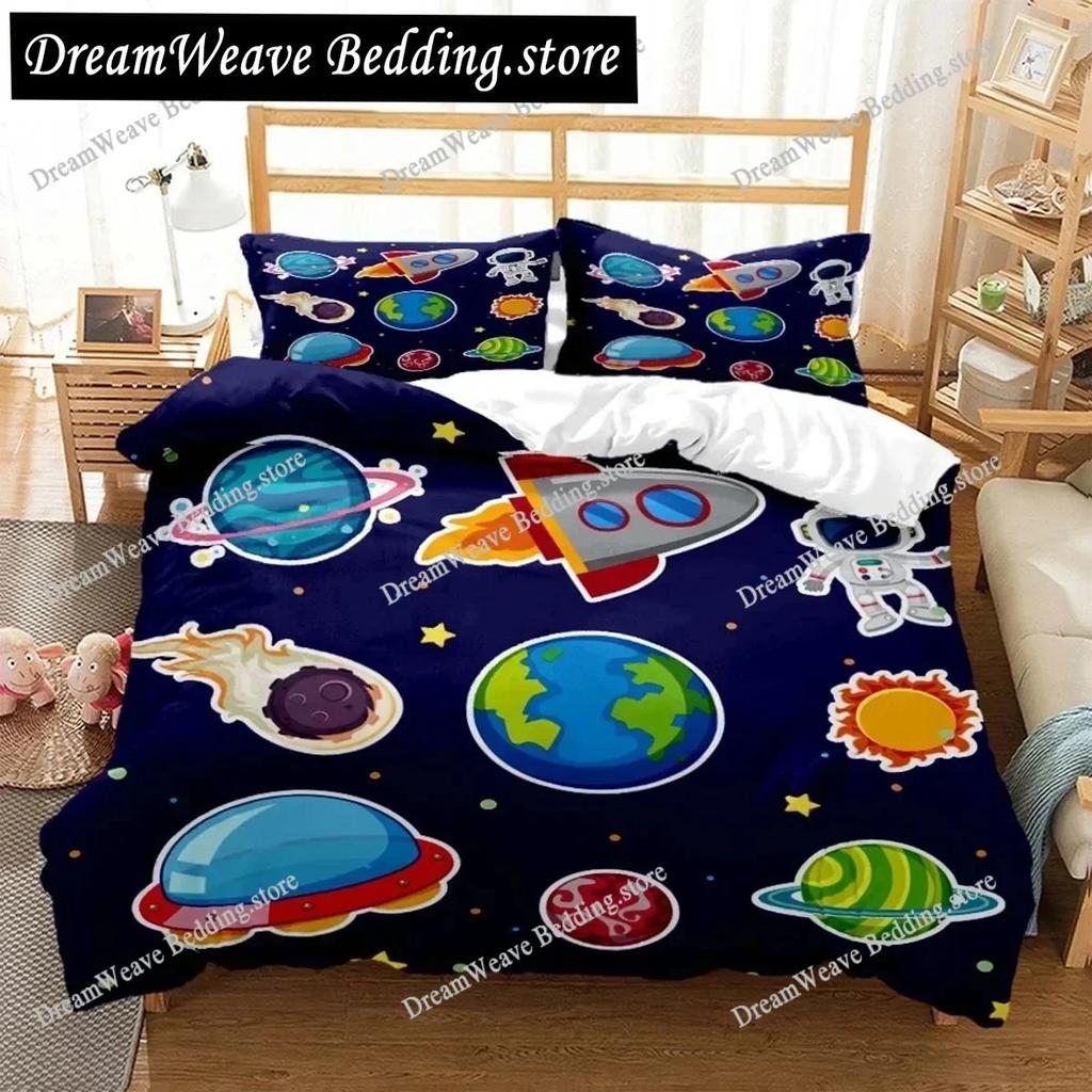 Cartoon Astronaut Digital Print Polyester Bedding Sets Child Kids Covers Boys Bed Linen Set for Teens Bedding Set Luxury Gift