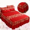 3pc Tropical Floral Bed Skirt Set Includes 1Non-slip Lace Bed Skirt And 2 Decorative Pillowcases All-season Polyester Bedding Ruffles Machine Washable