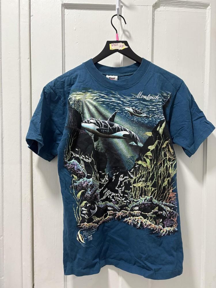 Vintage Montauk Whale Ocean Shirt Mens Medium Blue Tee 90s  Stand Out Designs Unisex T-Shirt XL