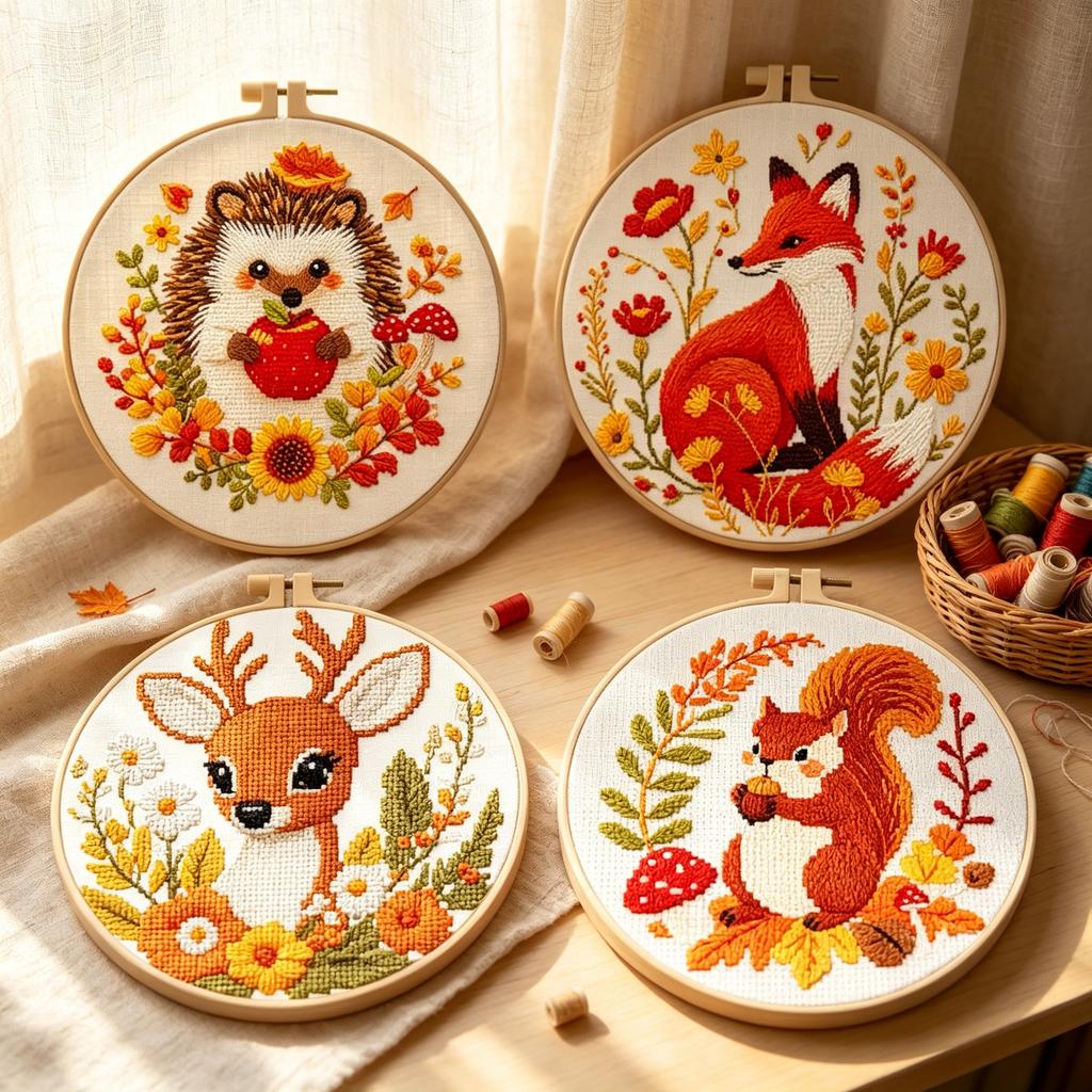 Cross Stitch Kit Squirrel Autumn Pattern Embroidery Supplies Beginner DIY Set For Home Wall Ornament