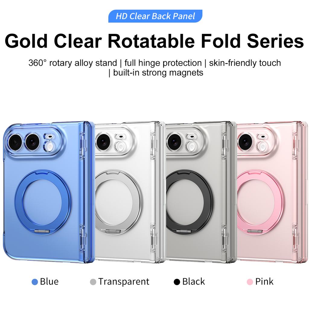 For iPhone Duo Case For Magsafe Transparent Magnetic Rotating Holder Hinge With Tempered Film Shockproof Back Cover Accessories