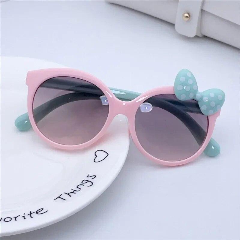 Sunglasses Girls Boys Shiny Bowknot Sun Glasses Lovely Cat Children Eyewear Fashion Gradient Eyeglasses UV400