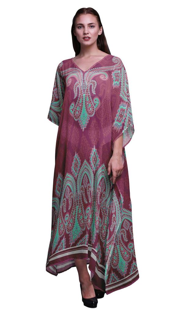 Phagun Floral & Paisley Long Caftan Maxi Dress Beach Swimwear Cover up Womens