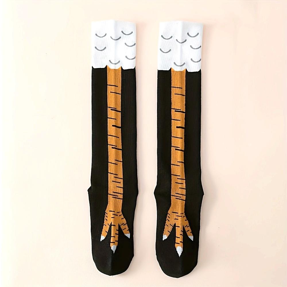Knee-High Chicken Claw Print Socks - 1 Pair, Machine Washable, Animal Pattern Couple'S Stockings