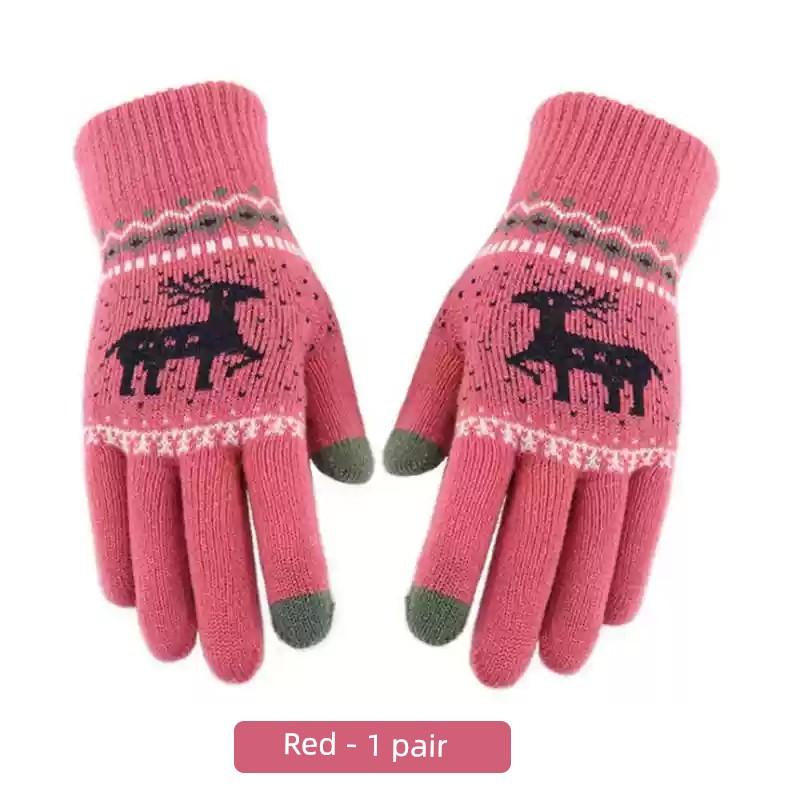 Winter Cycling Cold-Proof Warm Plush Gloves for Female Students, Touchscreen Deer-Pattern Gloves for Driving In Winter, Fingerless