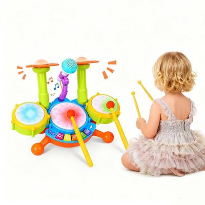 Instrumentos Musicais Crianças Bateria de Jazz Luz Elétrica Kit de Bateria Musical Legal Fabricante de Som de Percussão Brinquedos de Educação Infantil para Bebês Presente
