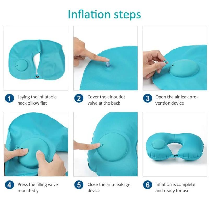 Flocking Inflatable Portable Neck Pillow That Can Be Stored And Self Filled Suitable For Outdoor Travel Business Trips Camping