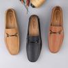 Fashion Classic Mens Genuine Leather Loafers Handmade Slip-On Flats Metal Buckle Casual Shoes Office Business Shoes Elegantes Moccasins