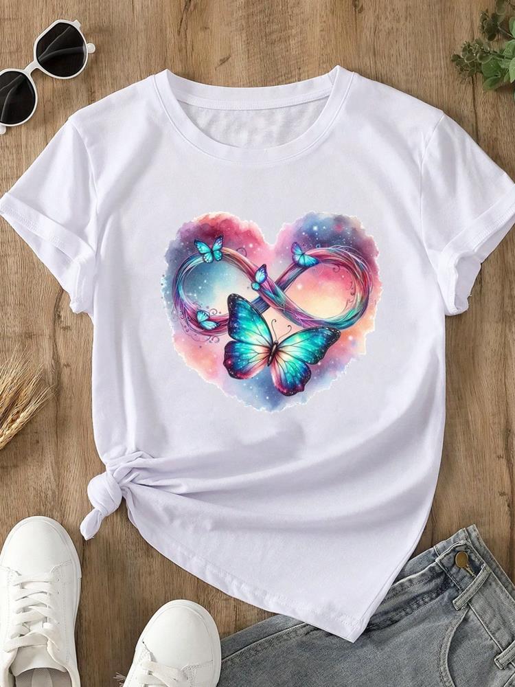 (Asian Size) Feather Trend Cute Print O-neck Short Sleeve T-shirts Fashion  Casual Women's Top T Female Clothing  Graphic Tee