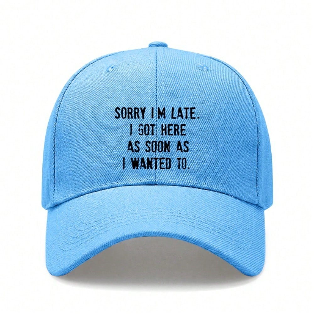 [Funny Text Baseball Cap] Sorry I'm Late Print Polyester Adjustable Casual Outdoor Sports Baseball Hat For Men Women Unisex