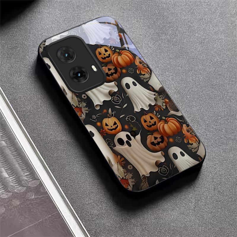 Halloween Ghost Art Black Glass Phone Case For Motorola Moto G14 G22 G24Power G24 G34 G35 G45 G54 55 G75 G84 85 Hard Black Cover