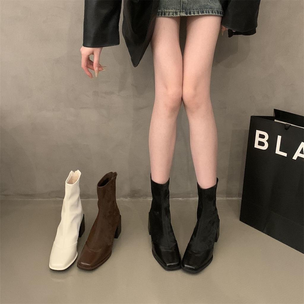 Retro Thick Heel Short Boots Women's 2024 New Autumn and Winter Leather Boots French Thin Boots High Heel Boots Ankle Boots Martin Boots