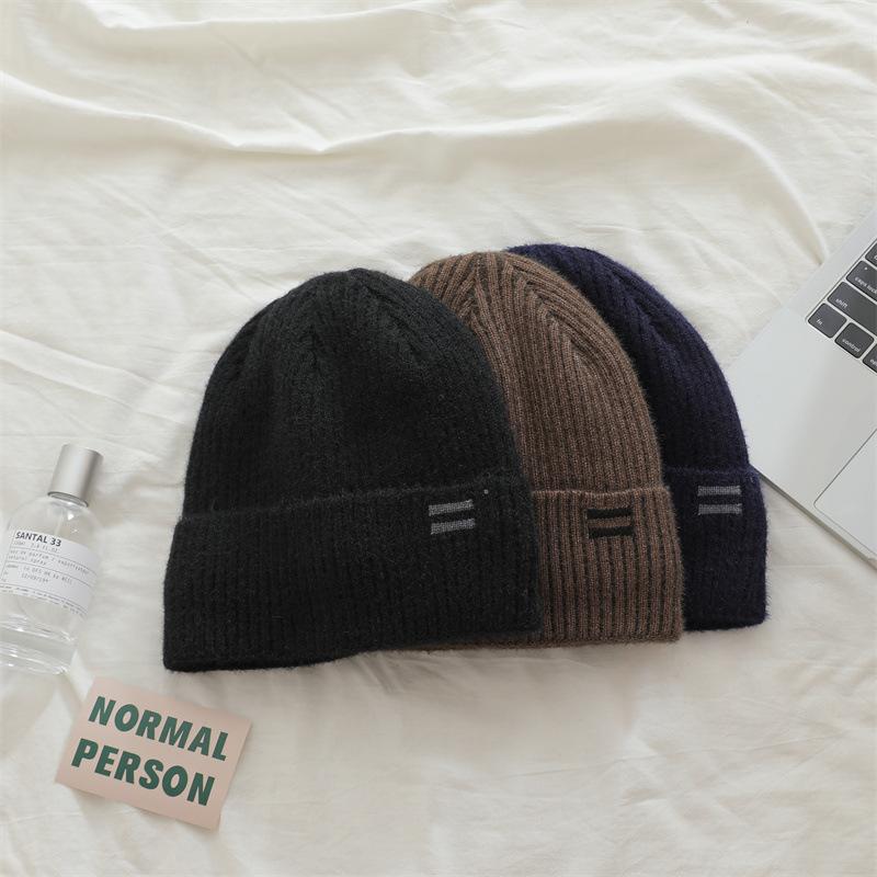 Simple Letter Embroidery Knitted Hat for Women Plus Velvet Thickened Woolen Hat Letters for Men and Women