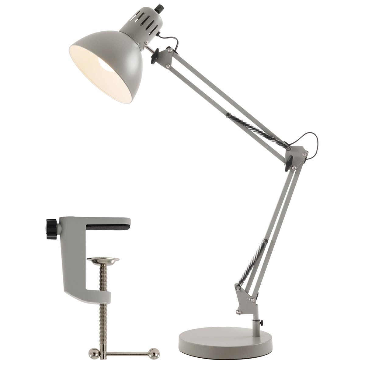 

Bon Furniture Desk Light Stand with Clamp Base, 2-Way Table Lamp, LED, E26, Arm Light, Shade, Adjustable Angle, Reading Light, Gray