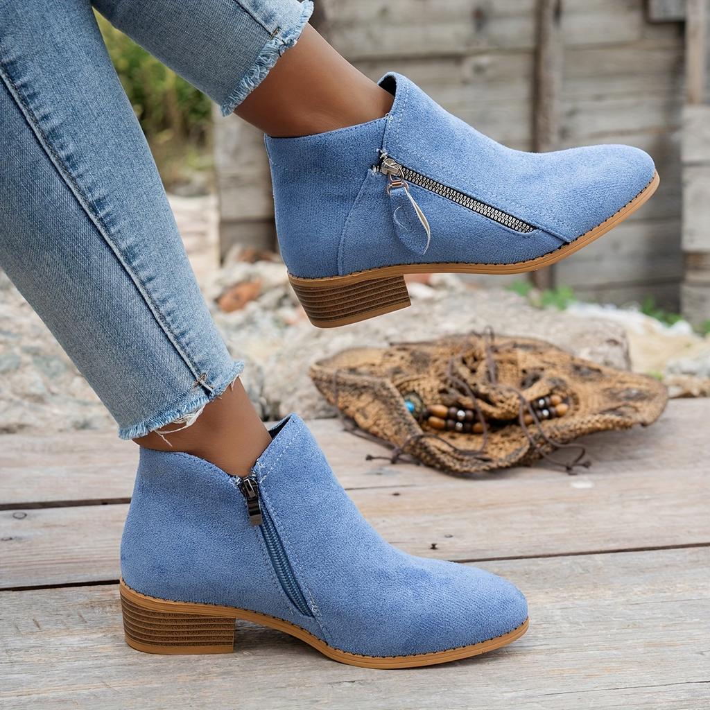 Eleganta slip-on ankelstövlar för damer, spetsig tå, vinterstövlar med dragkedja, dämpad TPR-sula