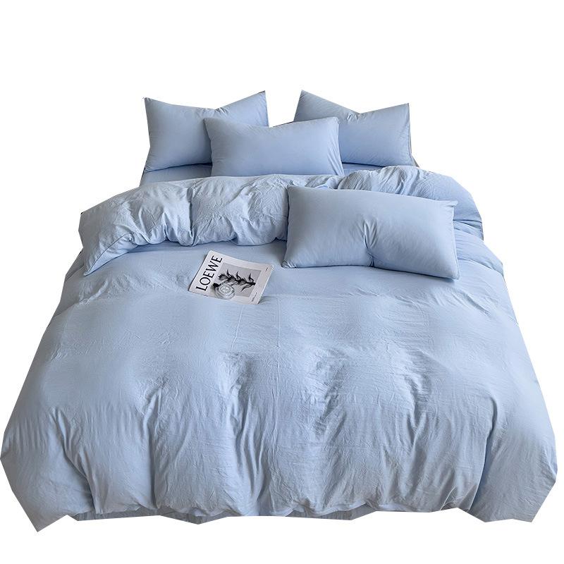 Super Soft Bed 4Pcs Set, Pure Washed Cotton Quilt Cover, Bed Sheet Full Quilt Cover, Bed Hat Student Three 4-Piece Set