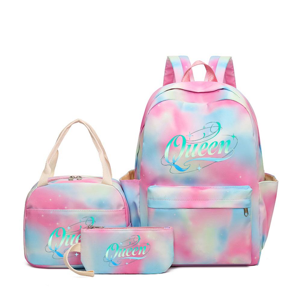 

Three-piece schoolbag female printing primary and secondary school students large-capacity water-proof backpack female Pink three-piece set