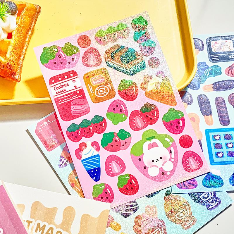 20 Pcs Cute Food Sticker Collection, Shiny Cartoon Decals for DIY Cards, Kawaii Journaling Supplies