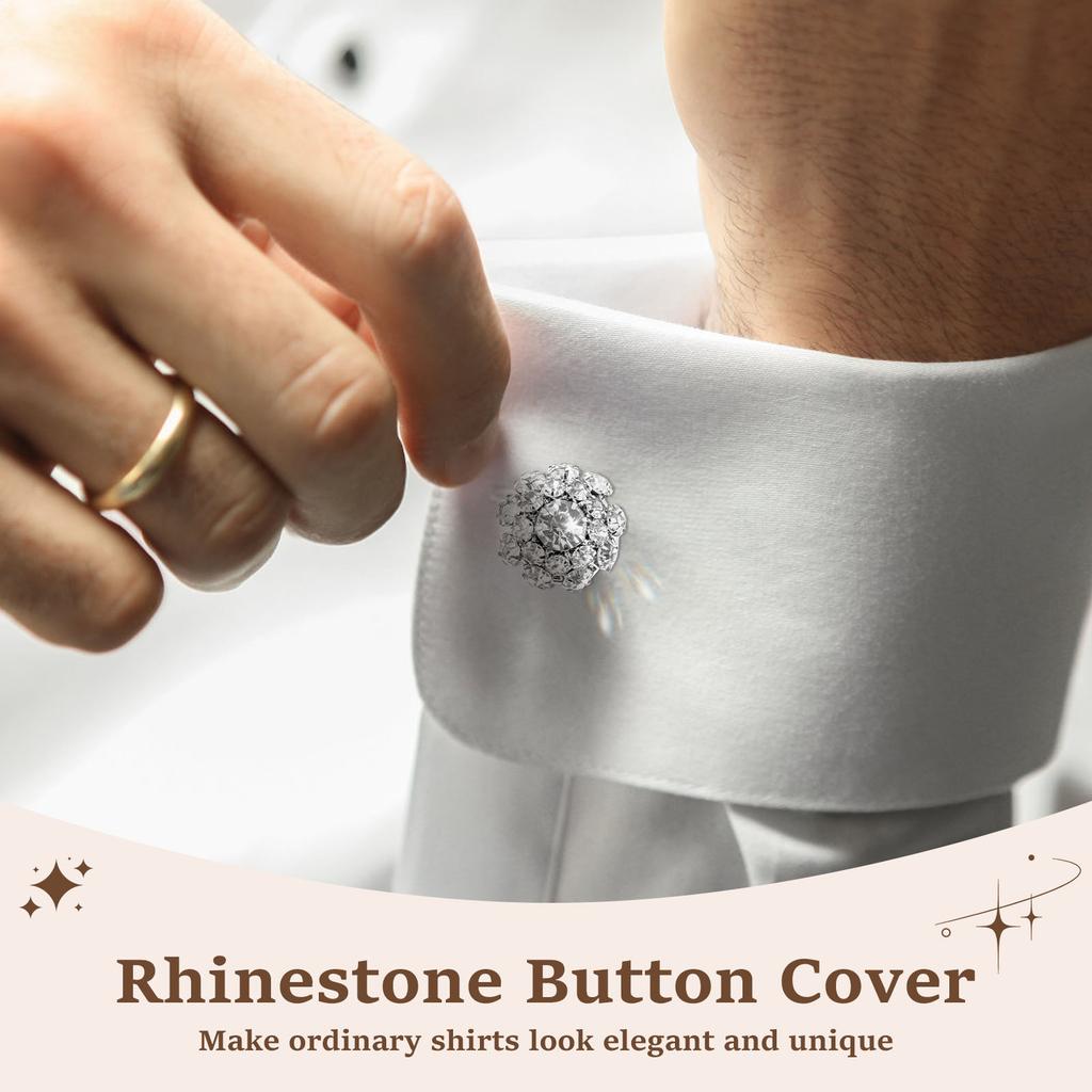 6 Pcs Rhinestone Button Cover Decorative Button Cover Clip Easy to Install Shirt Accessory for Women Men Clothing Wedding Party