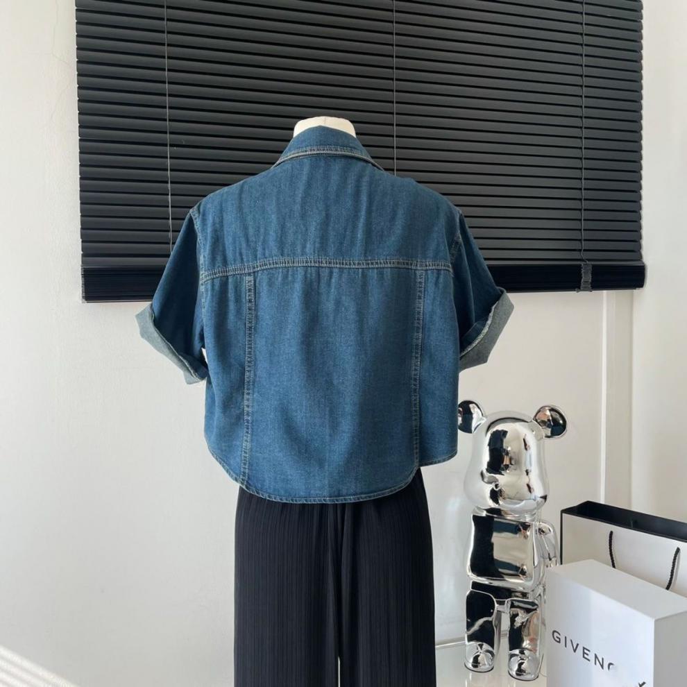 Women's Short Sleeve Denim Jacket Shirt, Plus Size Cardigan, Korean Style Summer 2024 Fashion Top