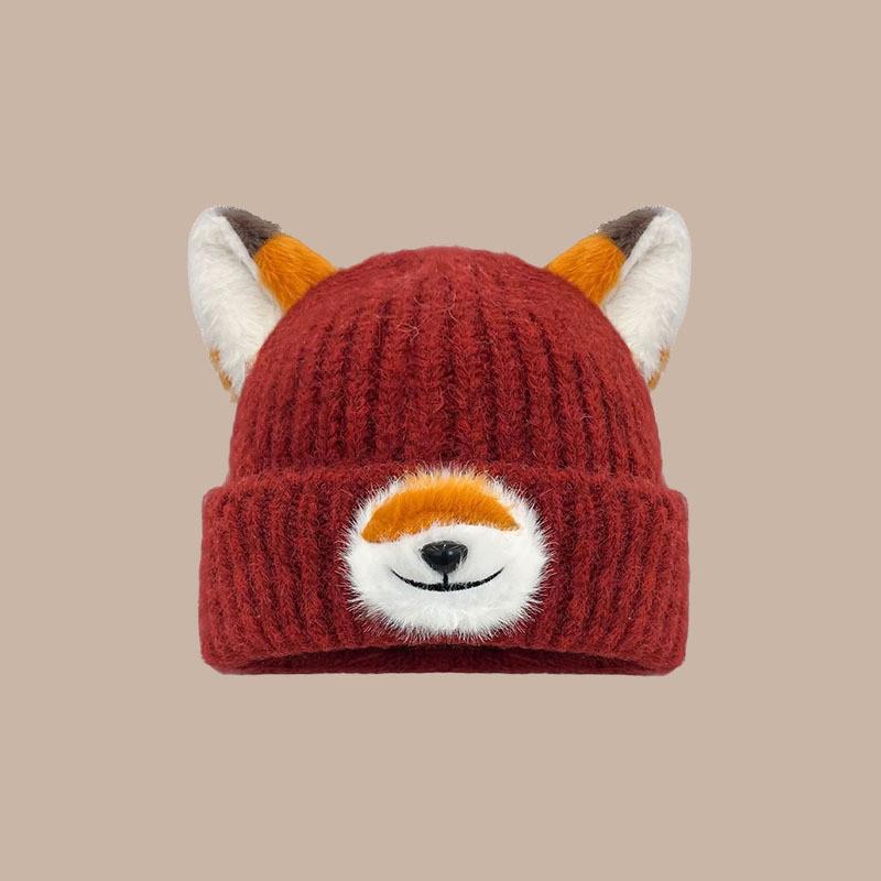 Cappello in Maglia Arancione a Volpe con Orecchie da Cartone Animato per Calore Invernale e Stile Casual